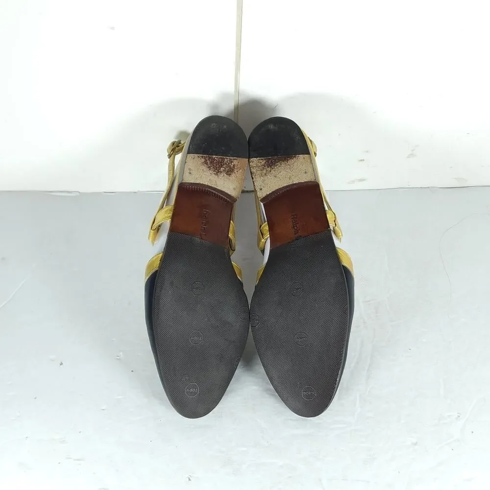 Ralph Lauren Women's Vtg US 7D Black Gold Leather Slingback Flats Sandals Shoes